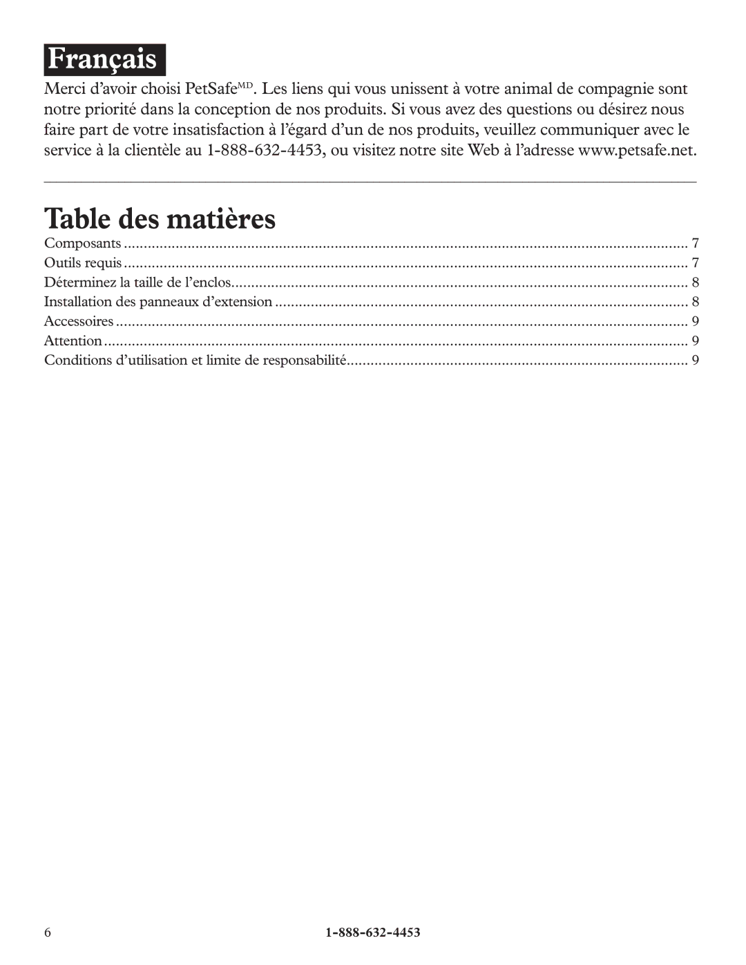 Petsafe Cottageview Dog Kennel manual Français, Table des matières 