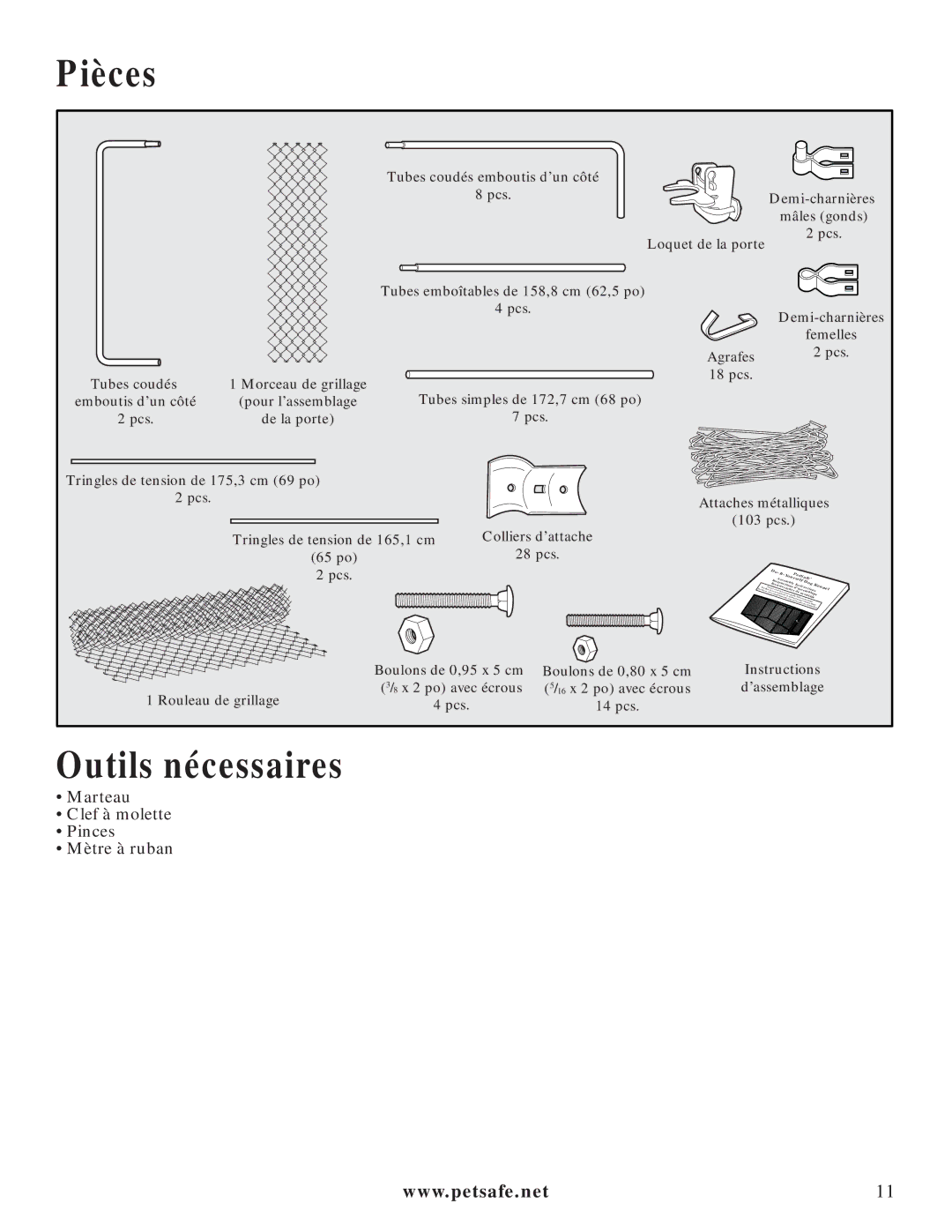 Petsafe Dog Kennel manual Pièces, Outils nécessaires 