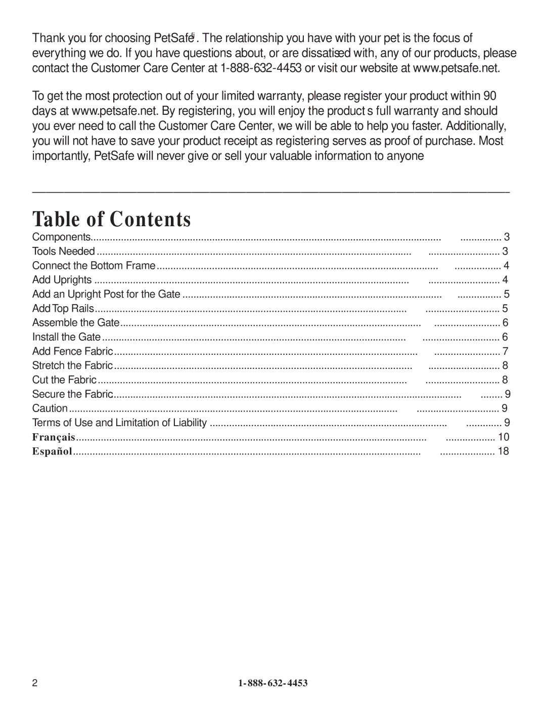 Petsafe Dog Kennel manual Table of Contents 