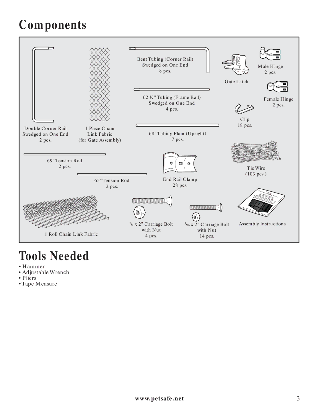 Petsafe Dog Kennel manual Components, Tools Needed 