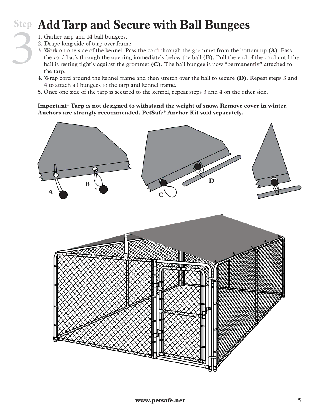 Petsafe E-Z Roof manual Step Add Tarp and Secure with Ball Bungees 