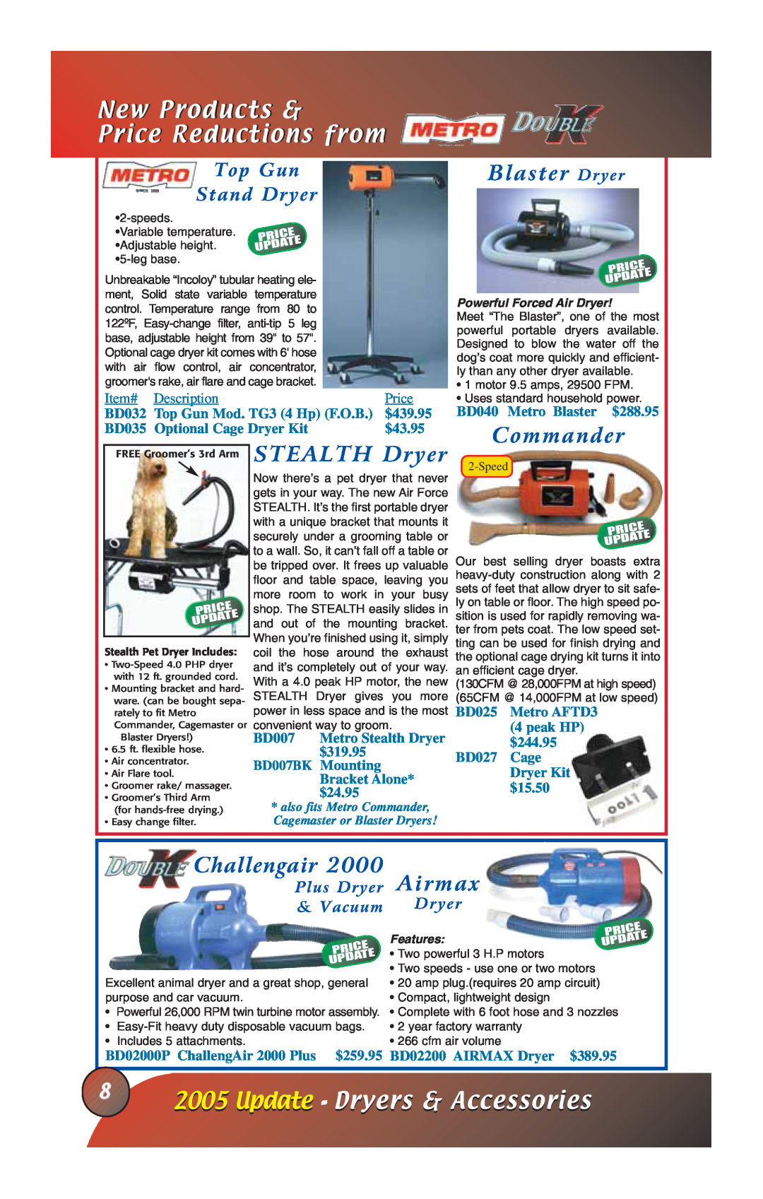 Petsafe EC216 Blaster Dryer, Commander, STEALTH Dryer, Update - Dryers & Accessories, Top Gun, Stand Dryer, Item#, Price 