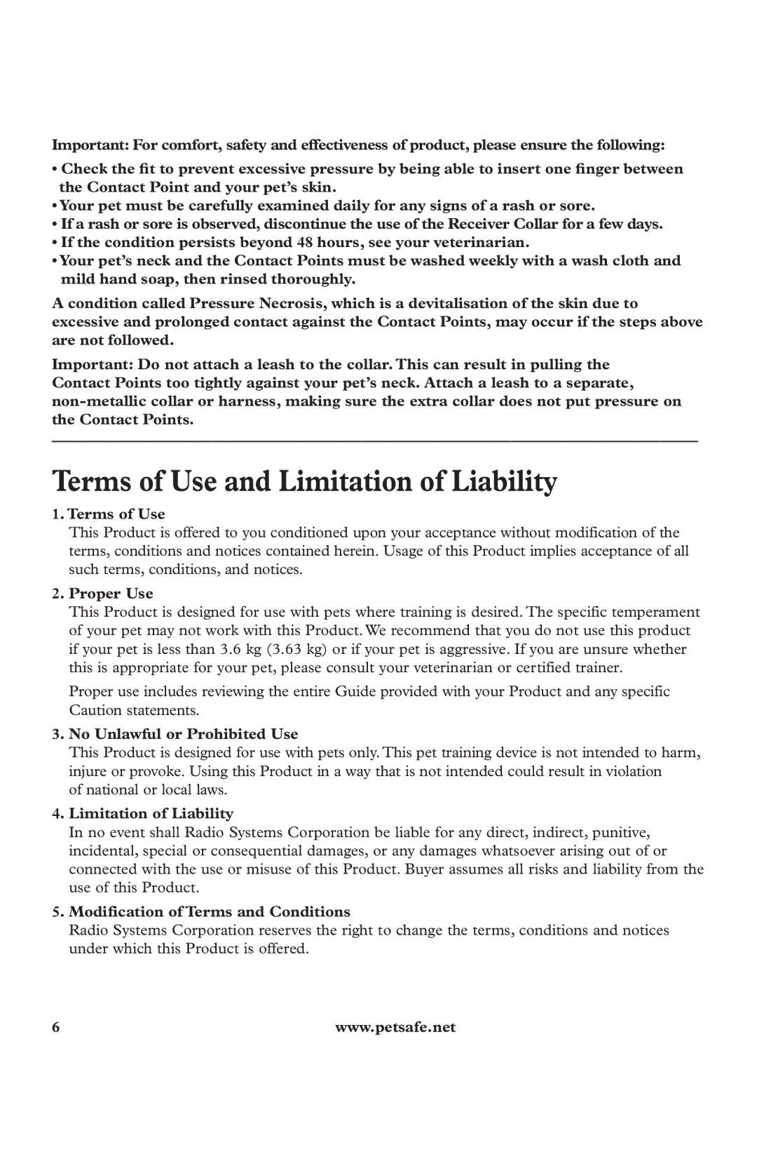 Petsafe In-Ground Fence Kit manuel dutilisation Terms of Use and Limitation of Liability 
