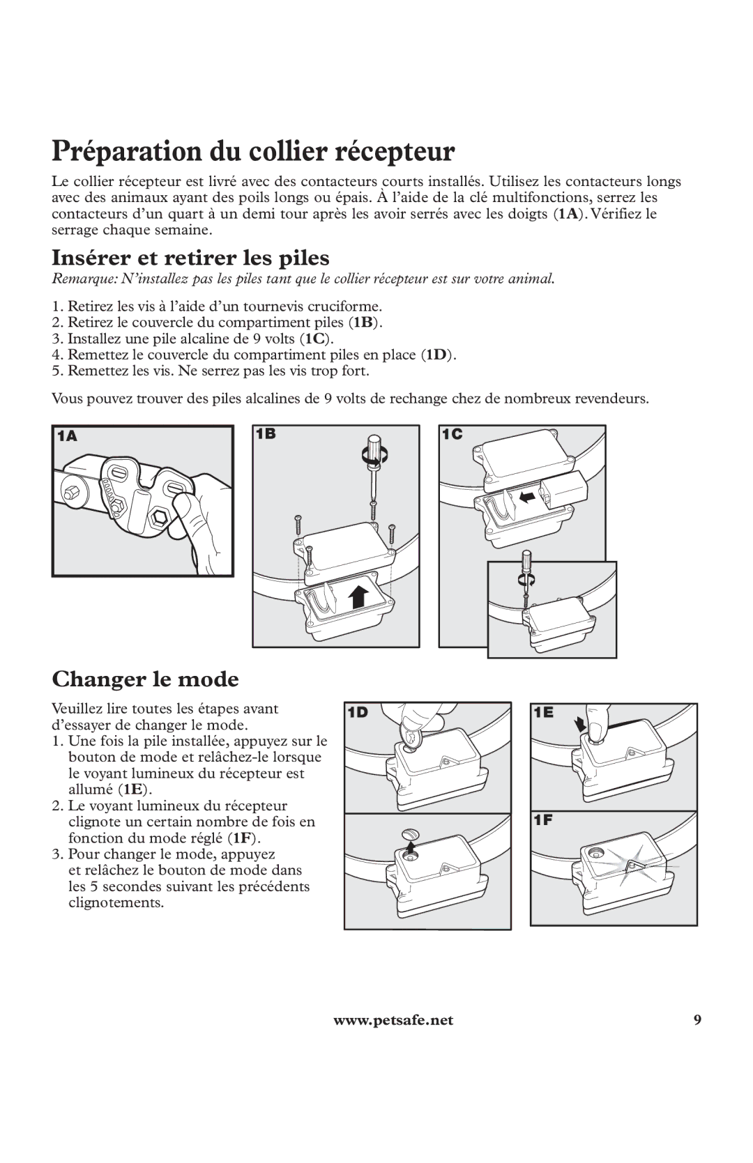 Petsafe In-Ground Fence Kit manuel dutilisation Préparation du collier récepteur, Insérer et retirer les piles 