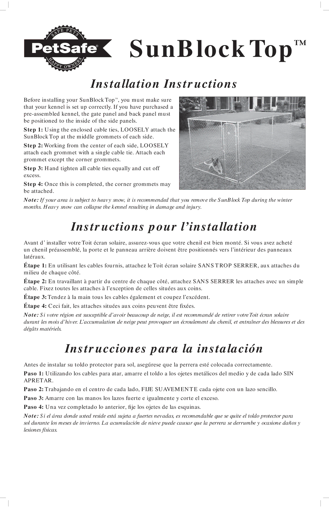 Petsafe Kennel Accessory Installation Instructions, Instructions pour l’installation, Instrucciones para la instalación 