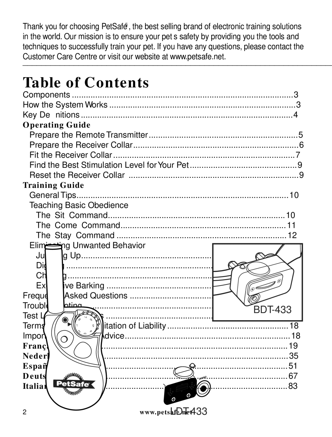 Petsafe LDT-433 manuel dutilisation Table of Contents 