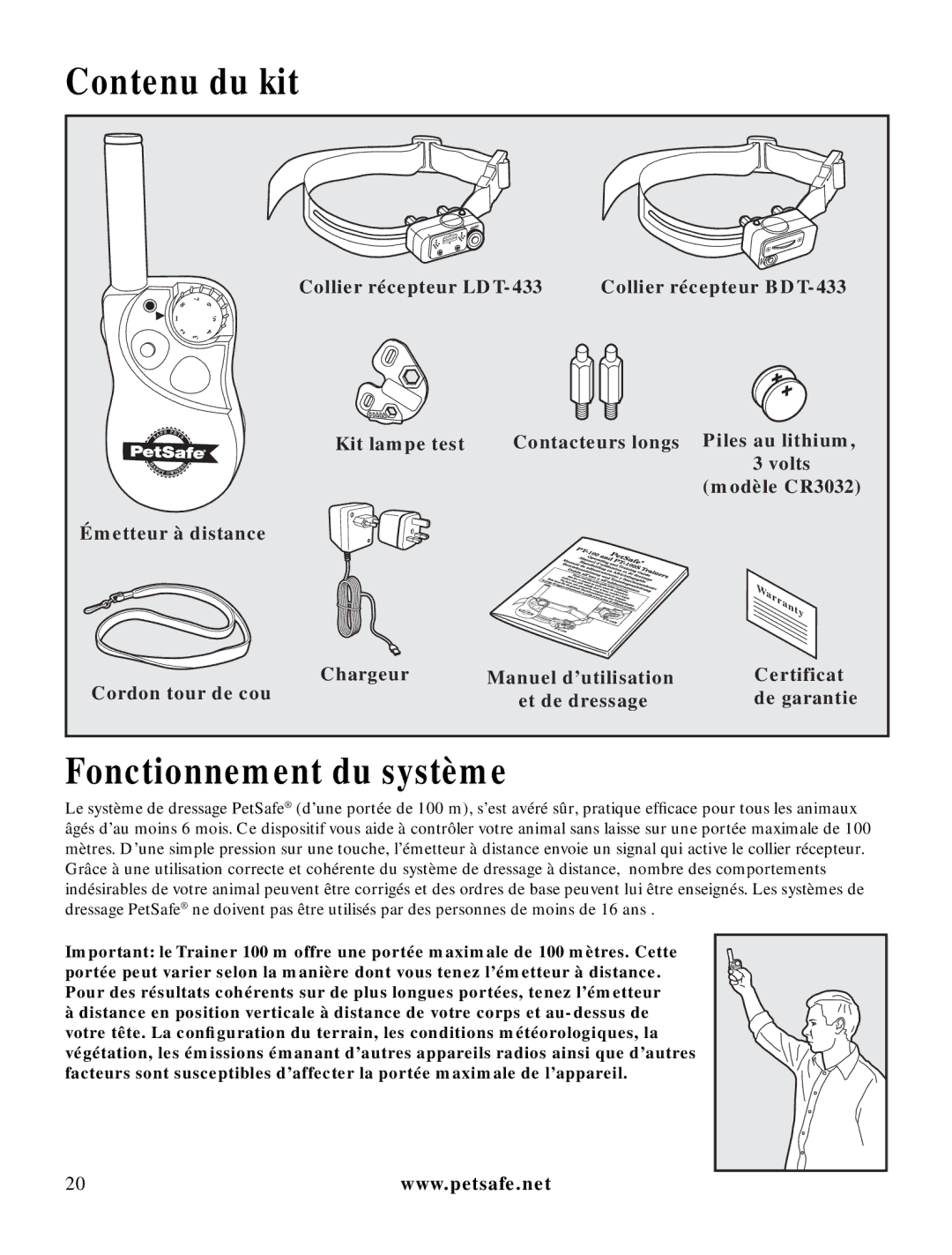 Petsafe LDT-433 manuel dutilisation Contenu du kit, Fonctionnement du système 