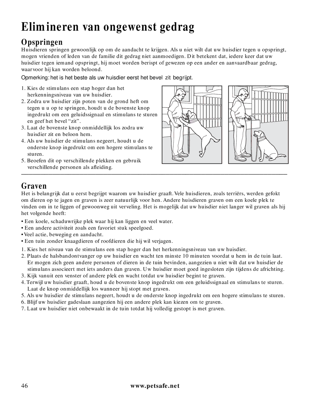 Petsafe LDT-433 manuel dutilisation Elimineren van ongewenst gedrag, Opspringen, Graven 