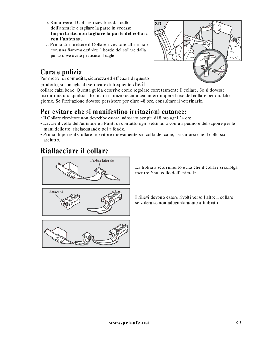 Petsafe LDT-433 Riallacciare il collare, Cura e pulizia, Per evitare che si manifestino irritazioni cutanee 