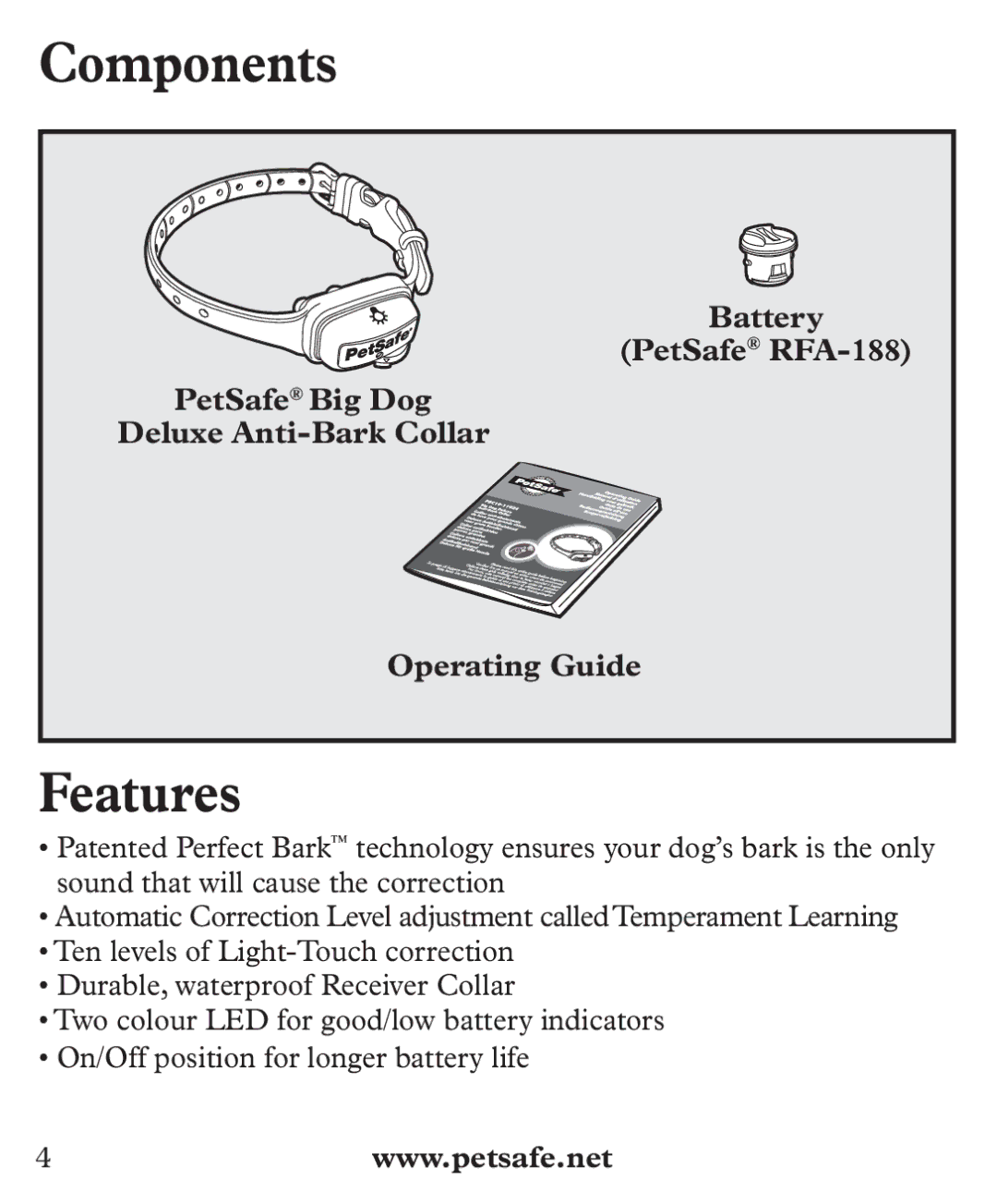 Petsafe PBC 19-11924 manuel dutilisation Components, Features 