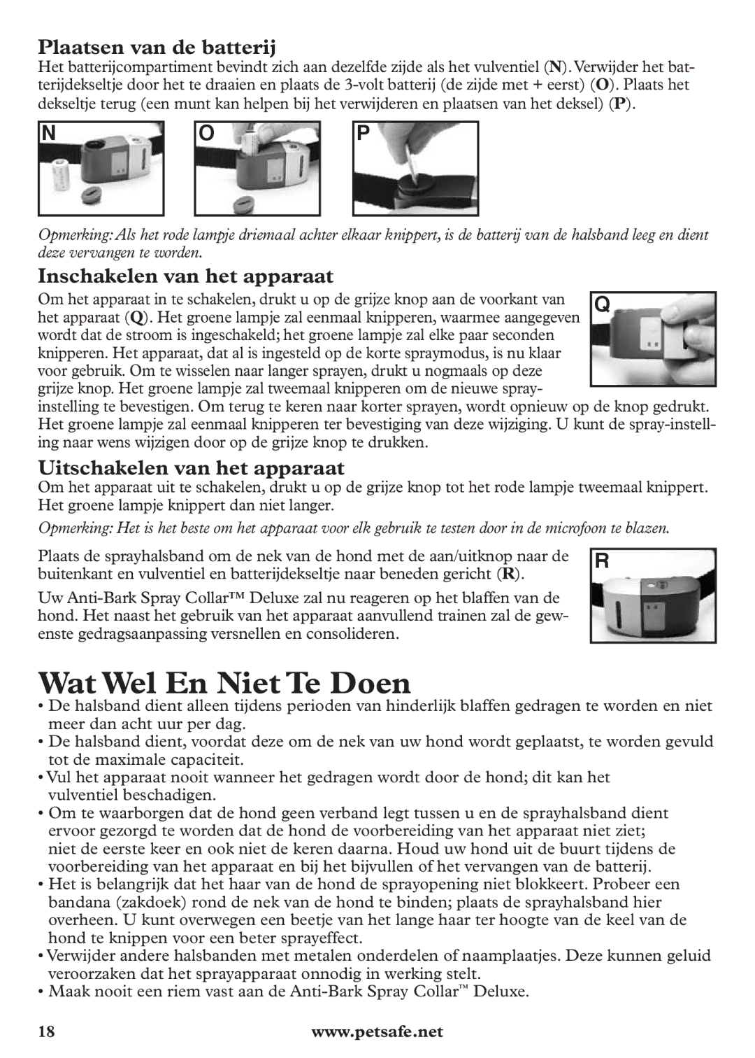 Petsafe pbc12104 manuel dutilisation Wat Wel En Niet Te Doen, Plaatsen van de batterij, Inschakelen van het apparaat 