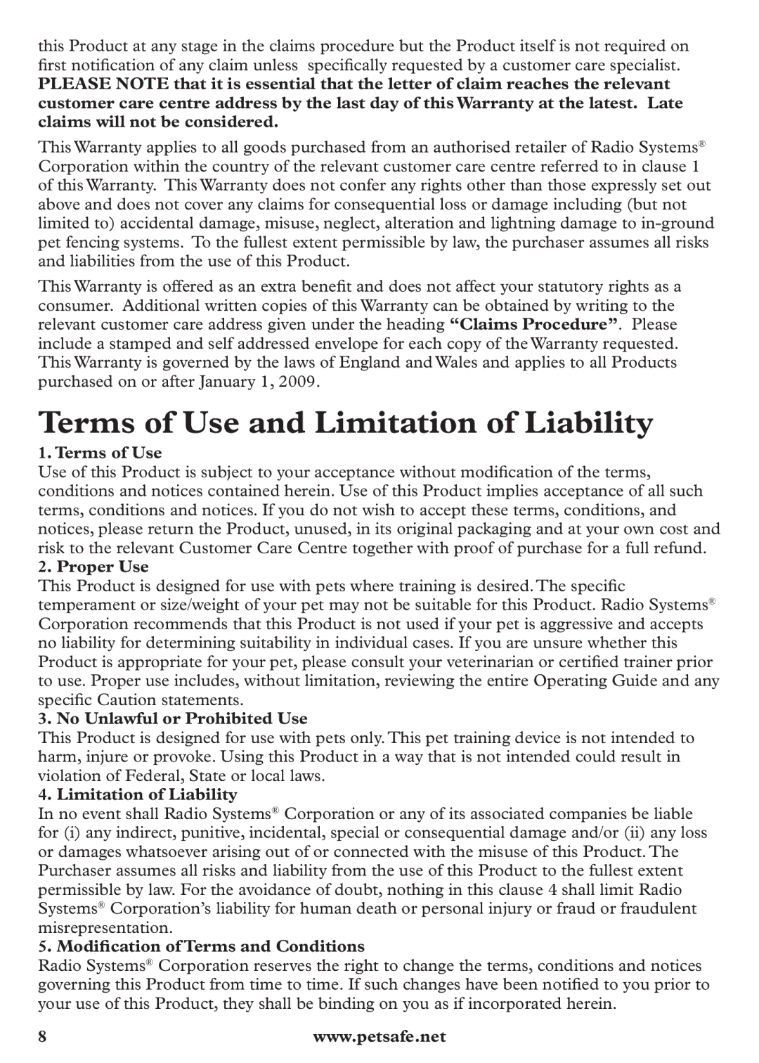 Petsafe pbc12104 manuel dutilisation Terms of Use and Limitation of Liability 