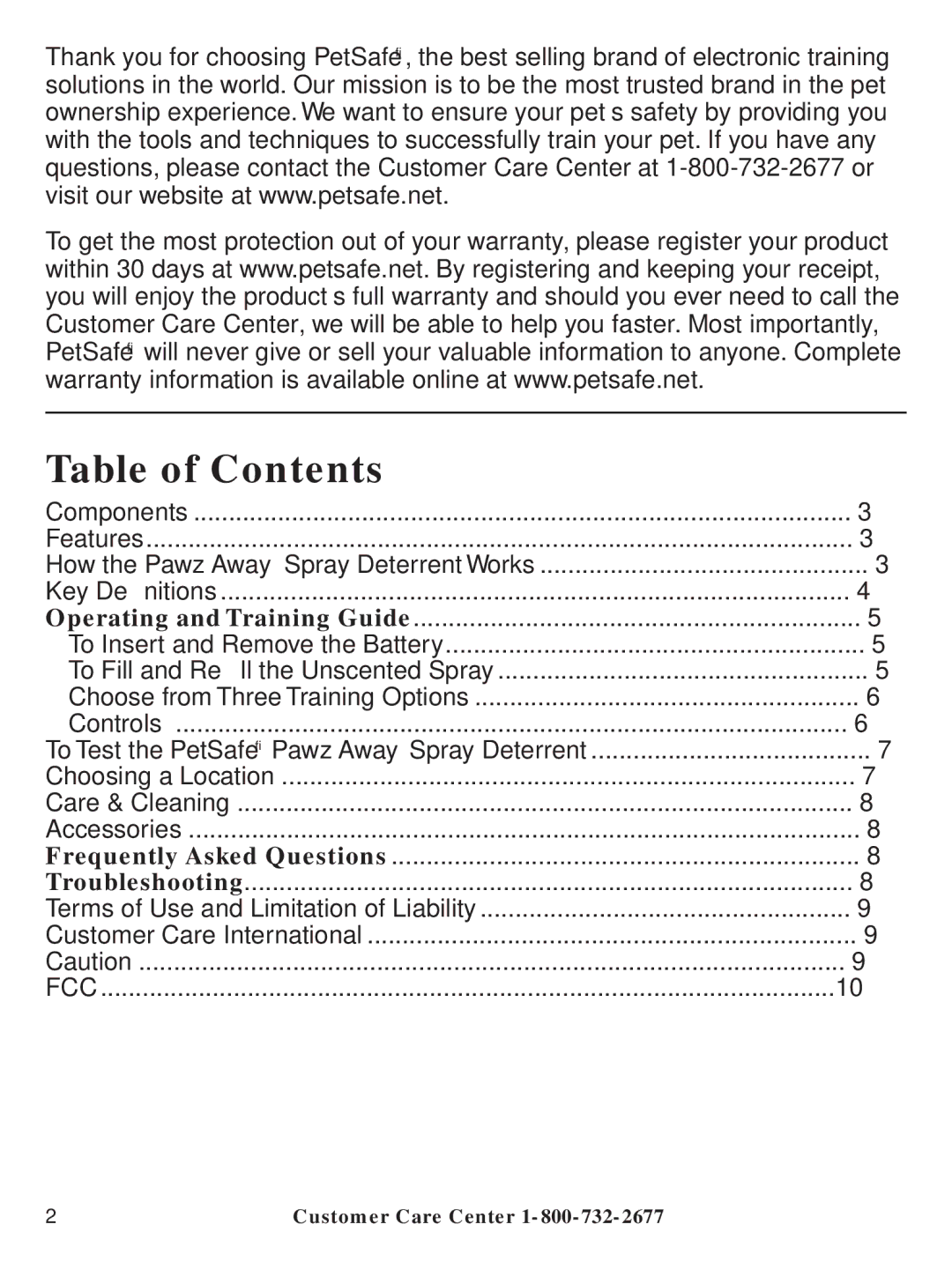 Petsafe PDT00-11312 manual Table of Contents 