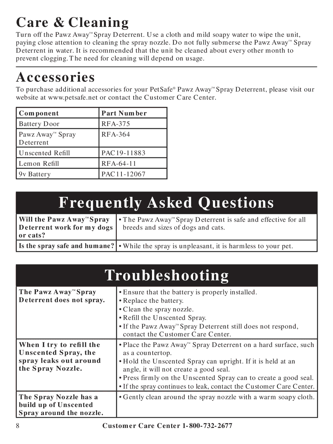 Petsafe PDT00-11312 manual Care & Cleaning, Accessories 