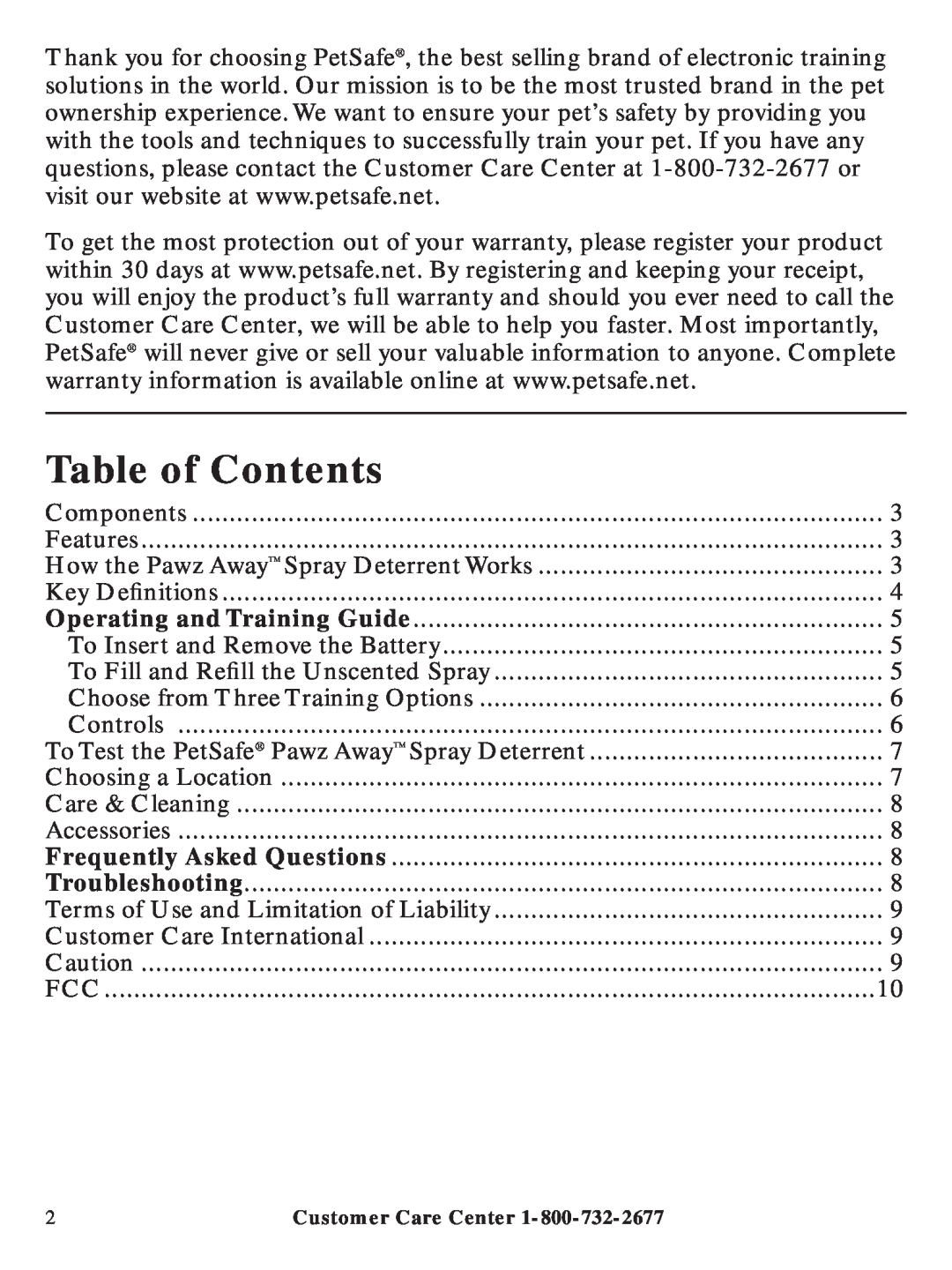 Petsafe PDT00-11312 manual Table of Contents 