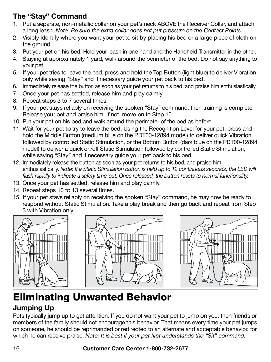 Petsafe PDT00-12894, PDT00-12892, PAC00-12893, PAC00-12914 manual Eliminating Unwanted Behavior, Stay Command, Jumping Up 