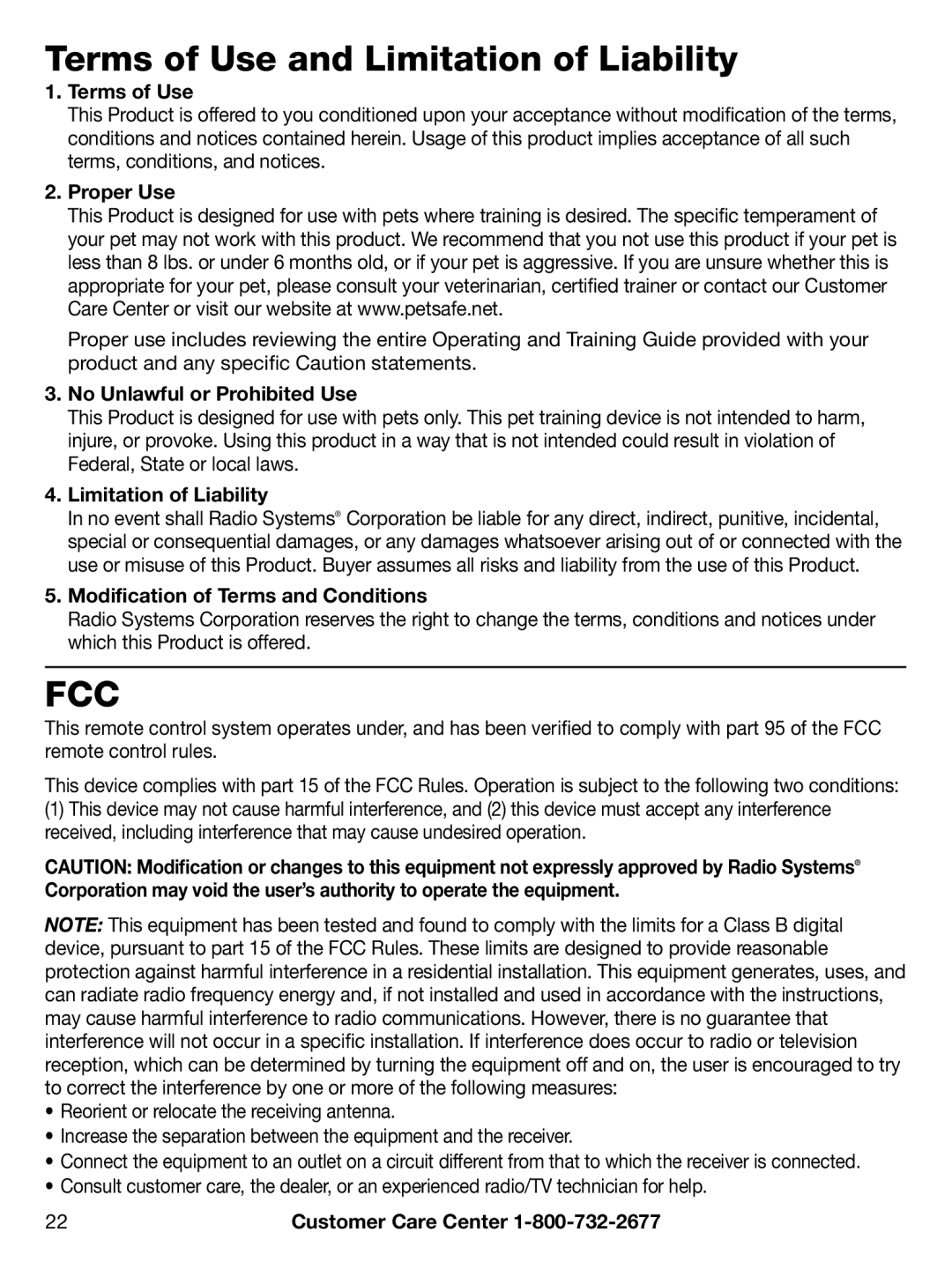 Petsafe PAC00-12893, PDT00-12894, PDT00-12892, PAC00-12914 manual Terms of Use and Limitation of Liability 