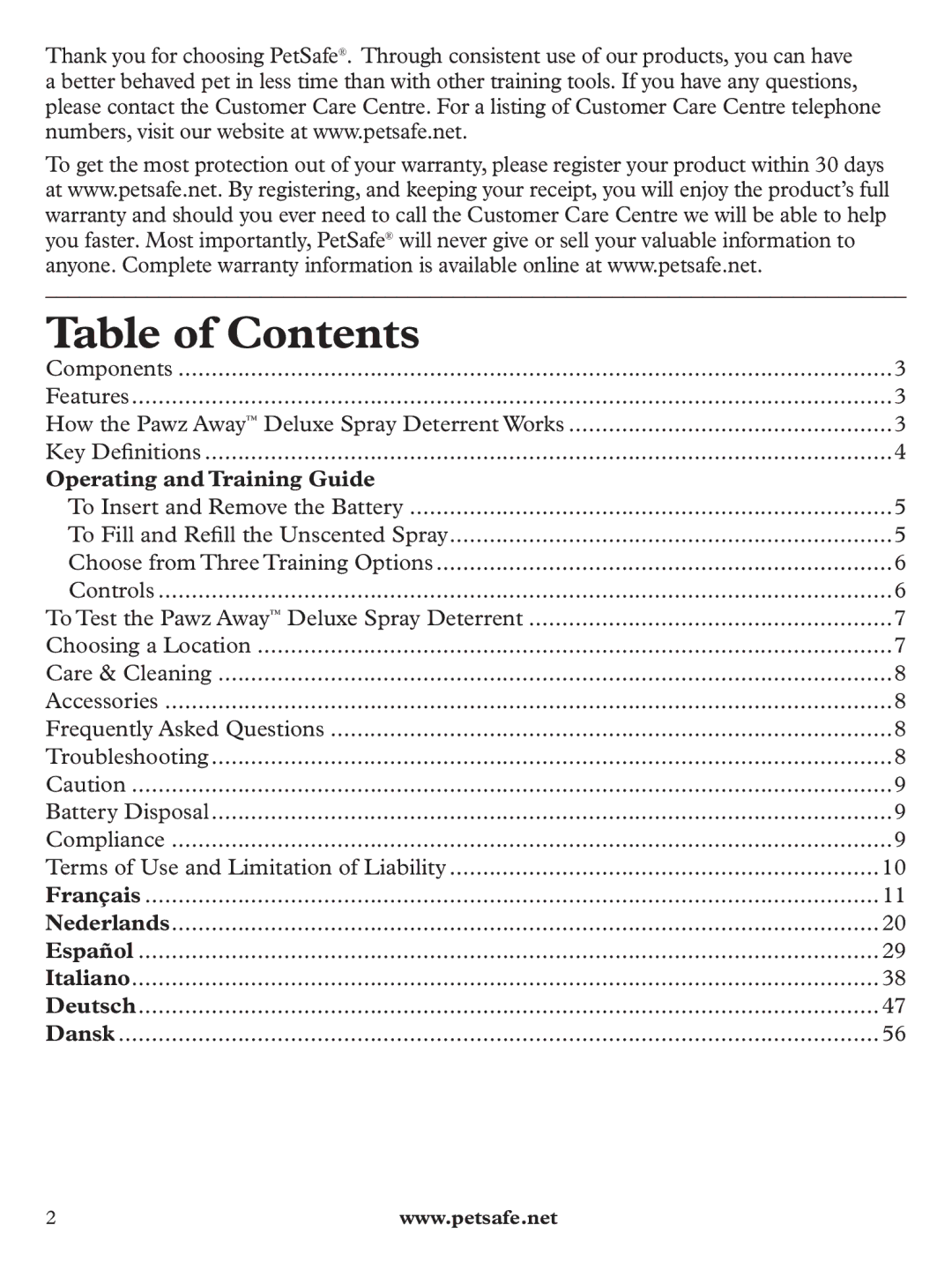 Petsafe PDT19-11980 manuel dutilisation Table of Contents 