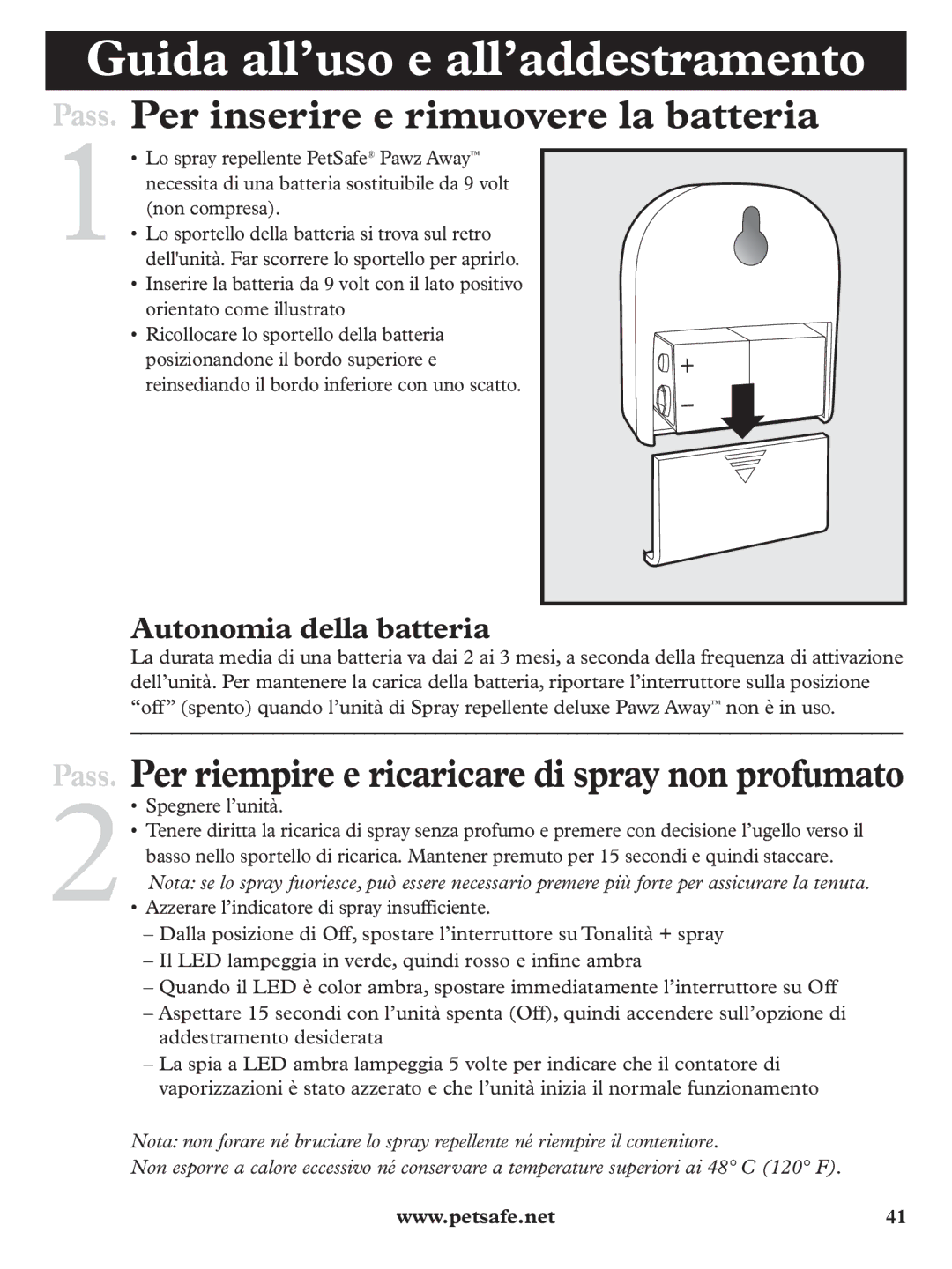 Petsafe PDT19-11980 manuel dutilisation Guida all’uso e all’addestramento, Pass. Per inserire e rimuovere la batteria 