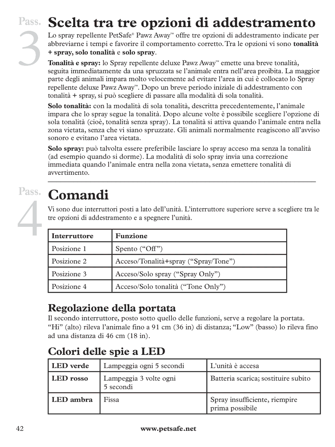 Petsafe PDT19-11980 manuel dutilisation Scelta tra tre opzioni di addestramento, Pass. Comandi, Regolazione della portata 