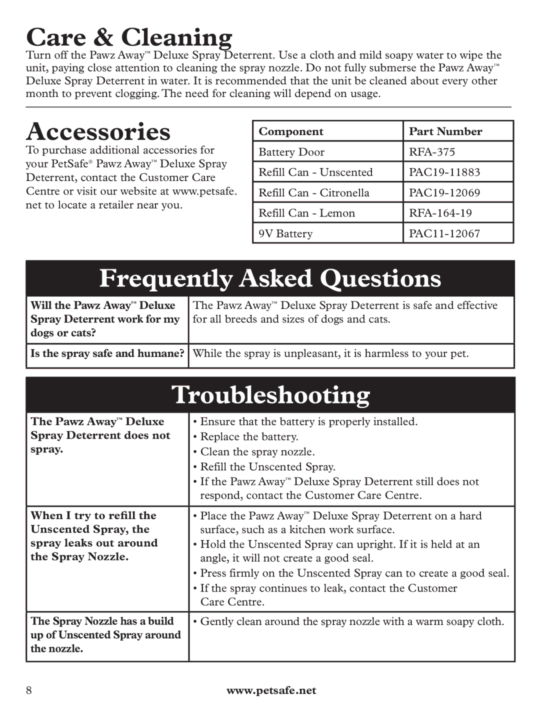 Petsafe PDT19-11980 manuel dutilisation Care & Cleaning, Accessories 