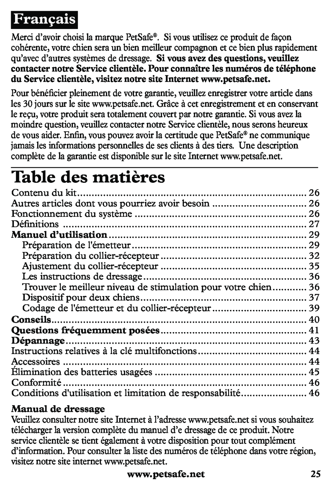 Petsafe PDT20-11939 manuel dutilisation Table des matières, Manual de dressage 
