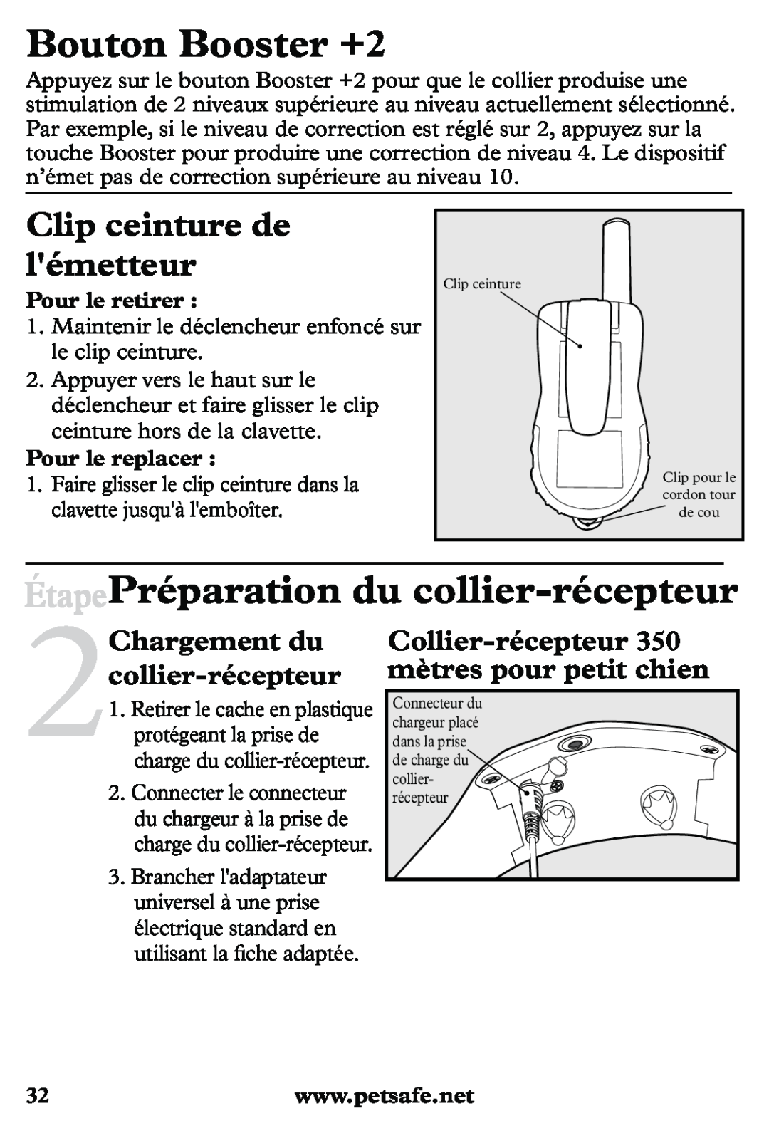 Petsafe PDT20-11939 Bouton Booster +2, ÉtapePréparation du collier-récepteur, Clip ceinture de lémetteur, Pour le retirer 