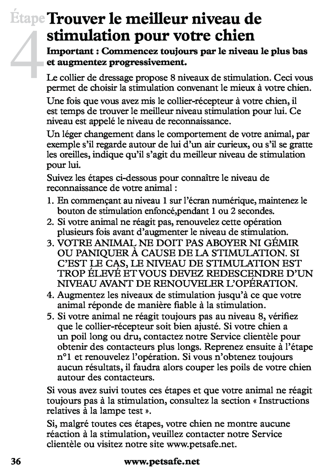 Petsafe PDT20-11939 manuel dutilisation ÉtapeTrouver le meilleur niveau de stimulation pour votre chien 