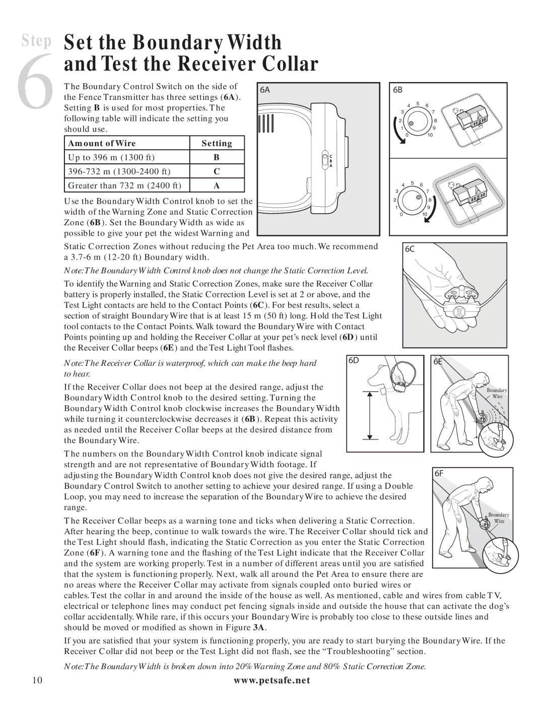 Petsafe PIG20-11041 manuel dutilisation Set the Boundary Width and Test the Receiver Collar, Amount of Wire Setting 