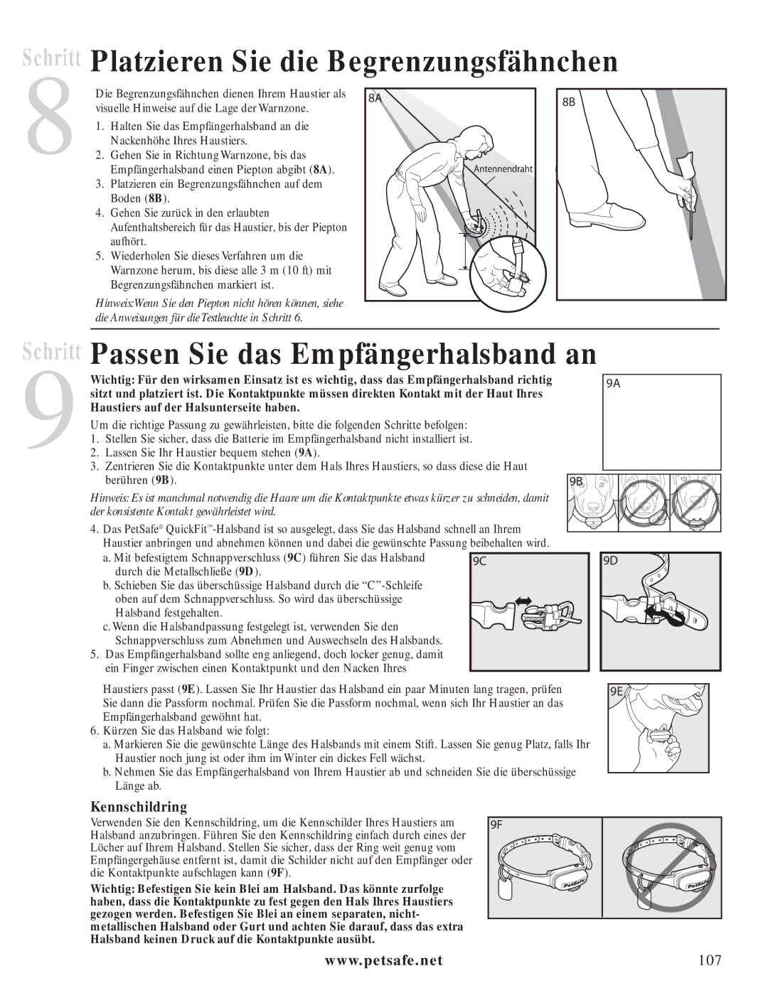 Petsafe PIG20-11041 Schritt Platzieren Sie die Begrenzungsfähnchen, Passen Sie das Empfängerhalsband an, Kennschildring 