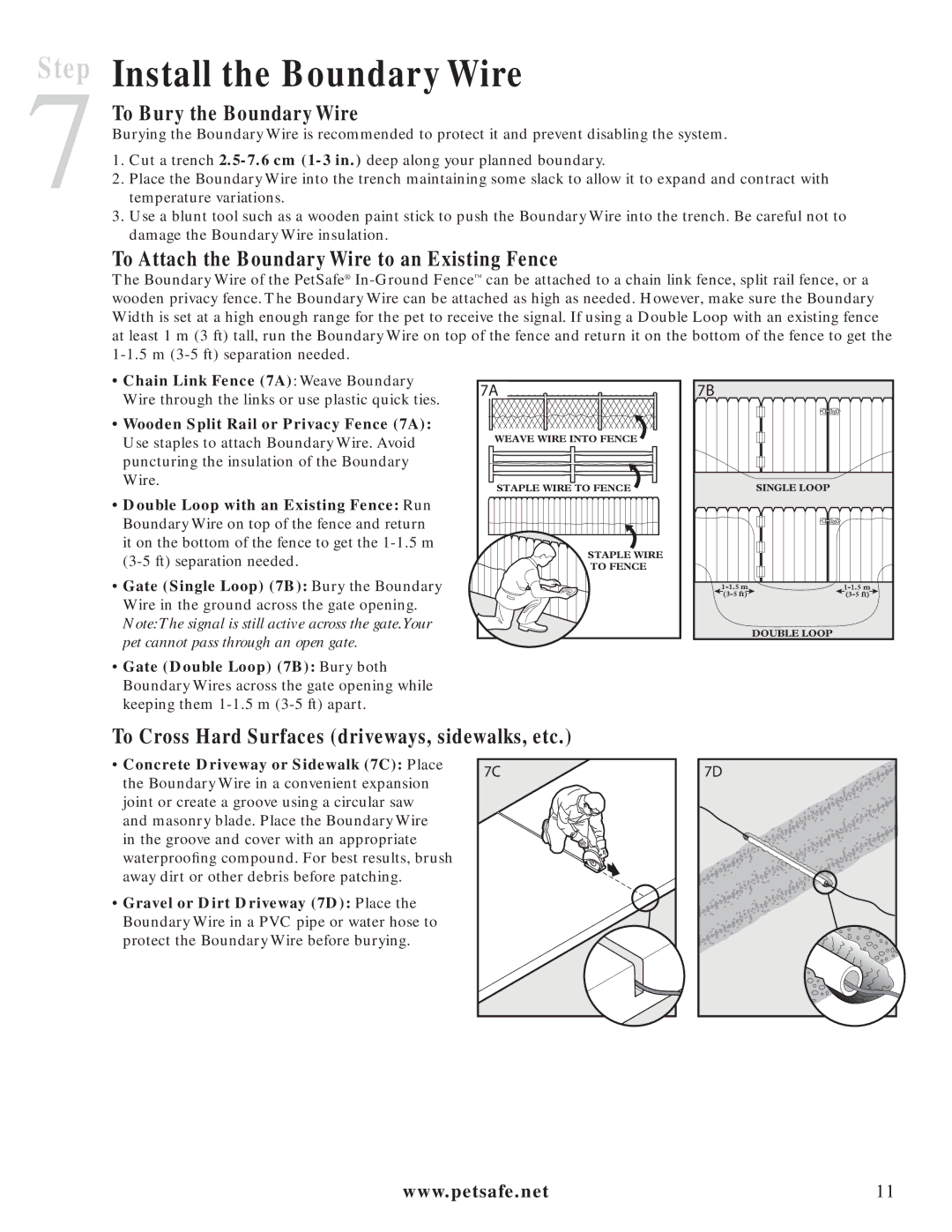 Petsafe PIG20-11041 Install the Boundary Wire, To Bury the Boundary Wire, To Attach the Boundary Wire to an Existing Fence 