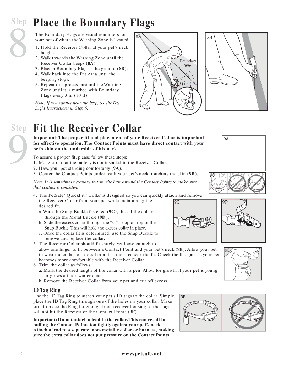 Petsafe PIG20-11041 manuel dutilisation Place the Boundary Flags, Fit the Receiver Collar, ID Tag Ring 