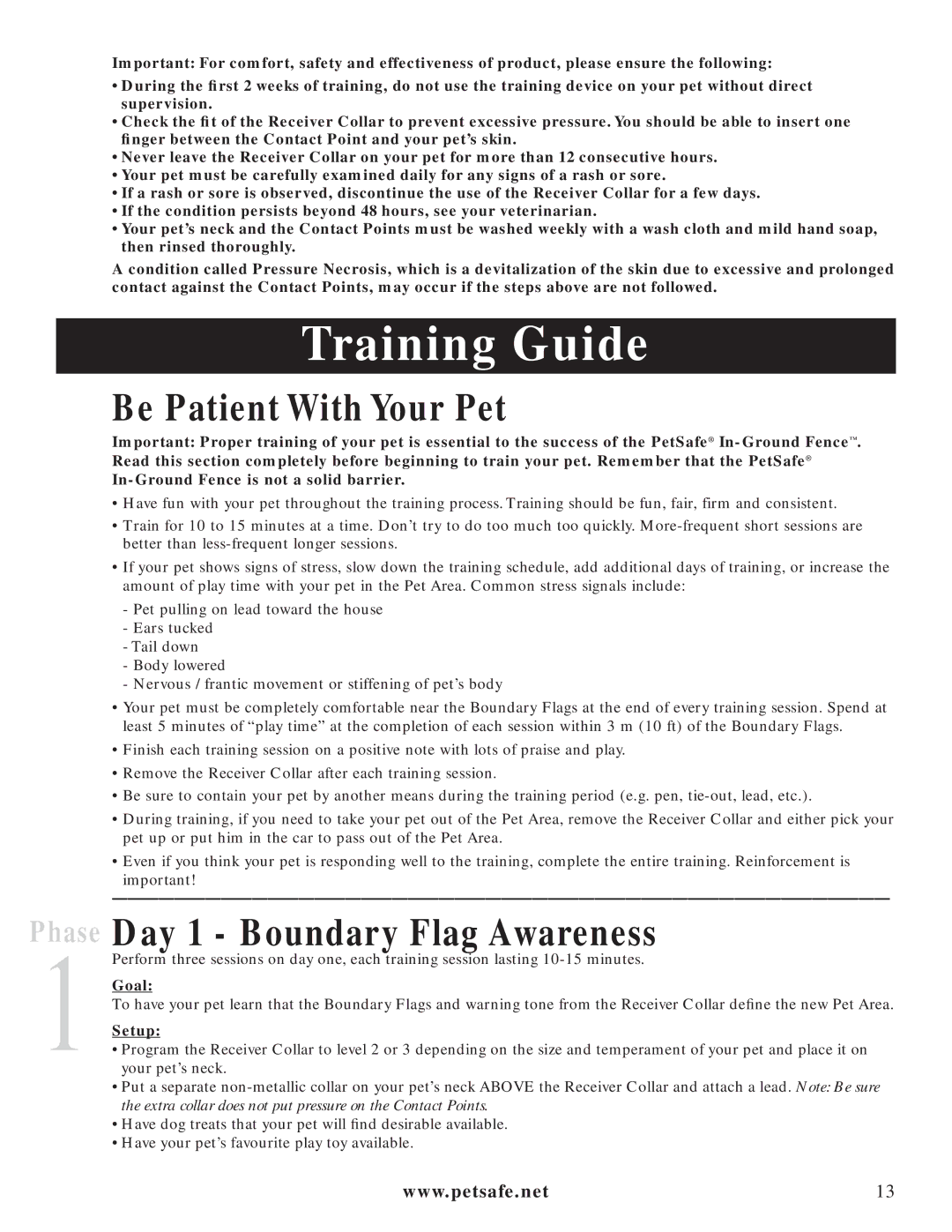 Petsafe PIG20-11041 Training Guide, Be Patient With Your Pet, Day 1 Boundary Flag Awareness, Goal, Setup 