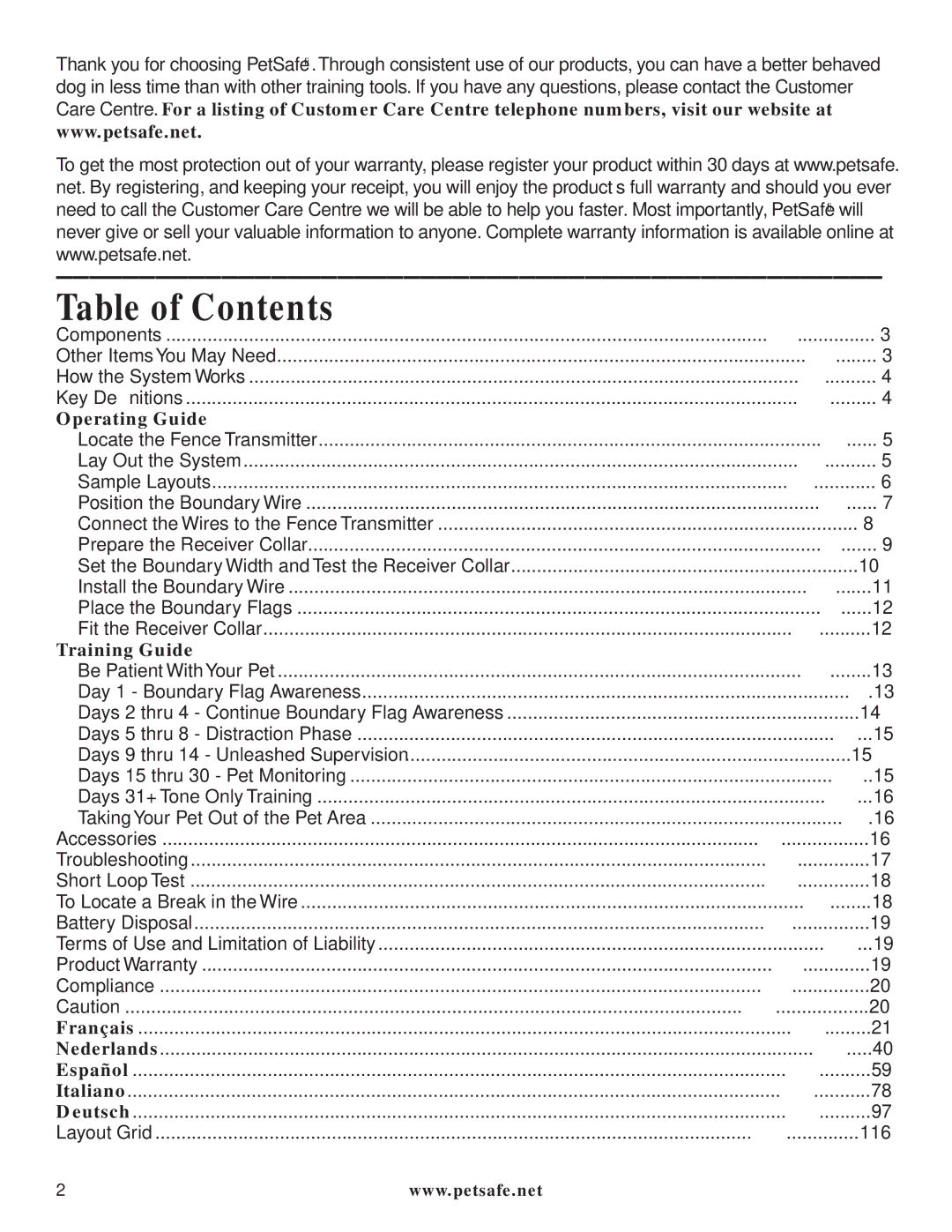 Petsafe PIG20-11041 manuel dutilisation Table of Contents 