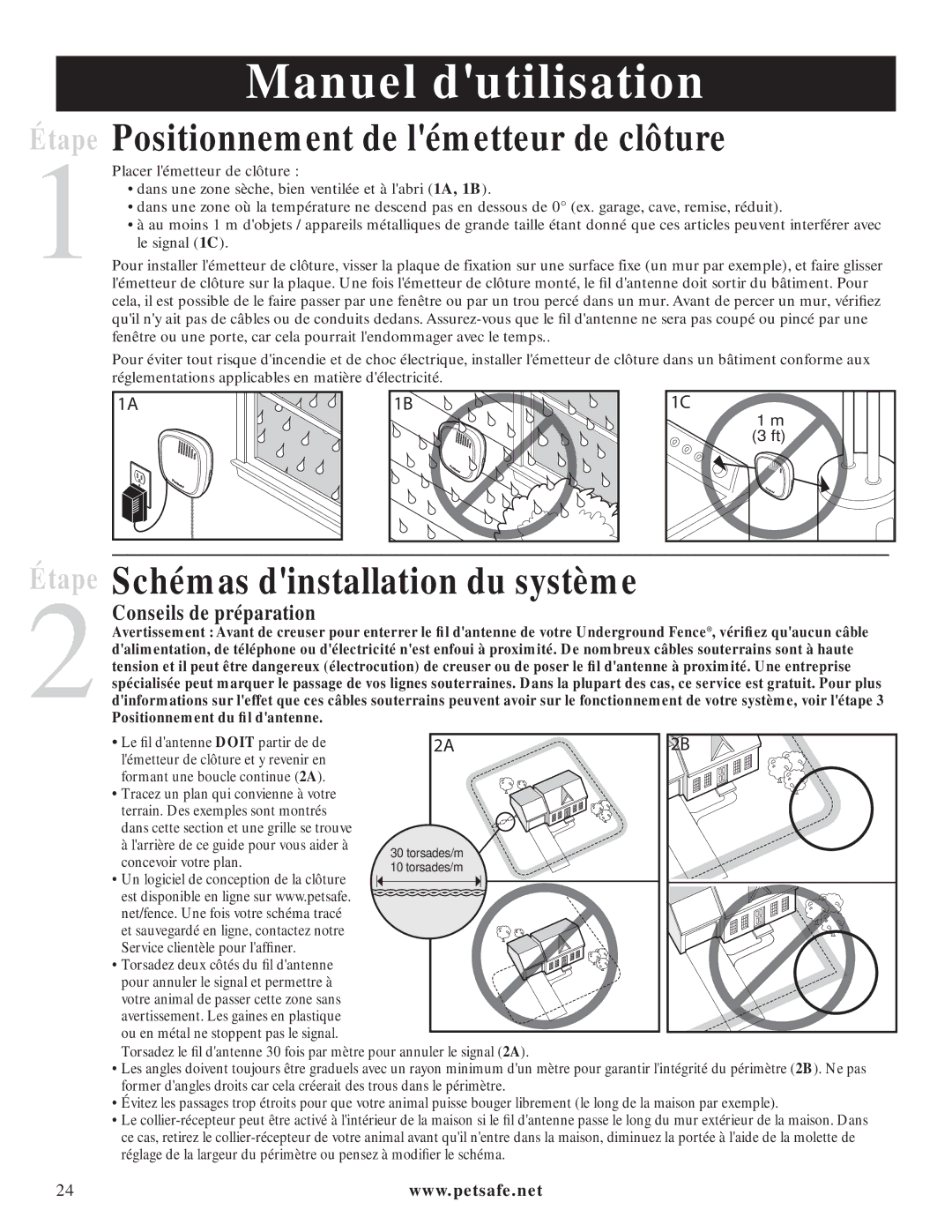 Petsafe PIG20-11041 Manuel dutilisation, Positionnement de lémetteur de clôture, Schémas dinstallation du système 