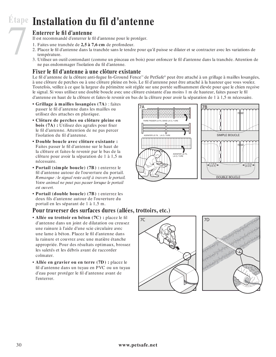 Petsafe PIG20-11041 Installation du fil dantenne, Enterrer le ﬁl dantenne, Fixer le ﬁl dantenne à une clôture existante 