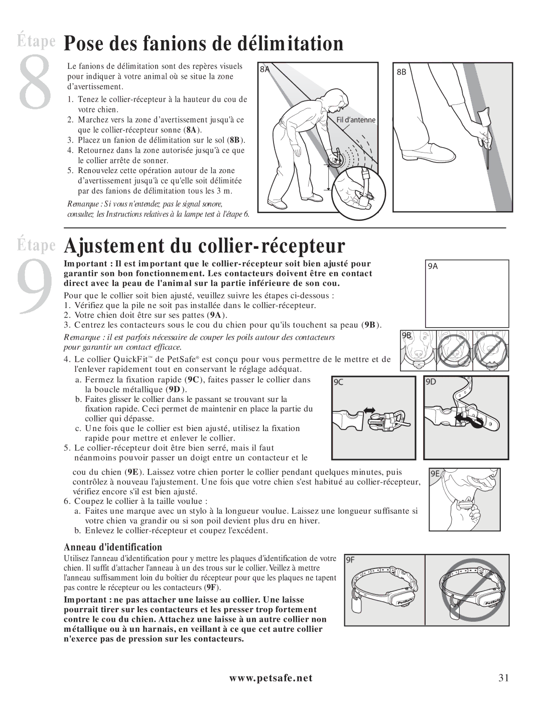 Petsafe PIG20-11041 Pose des fanions de délimitation, Ajustement du collier-récepteur, Anneau didentification 