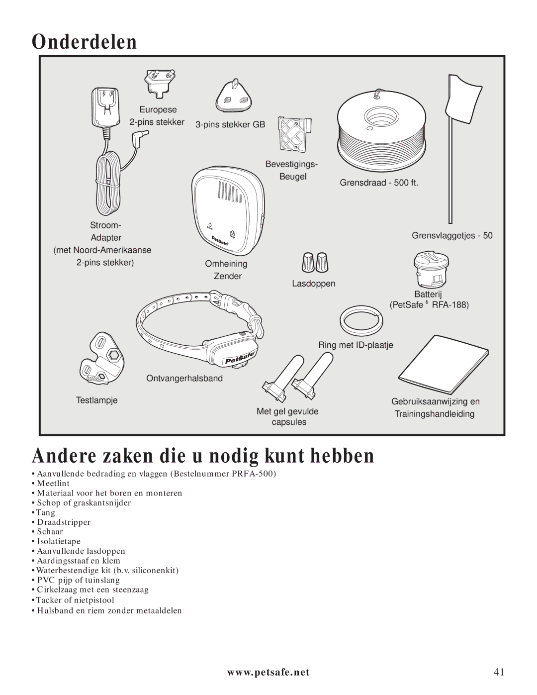 Petsafe PIG20-11041 manuel dutilisation Onderdelen, Andere zaken die u nodig kunt hebben 