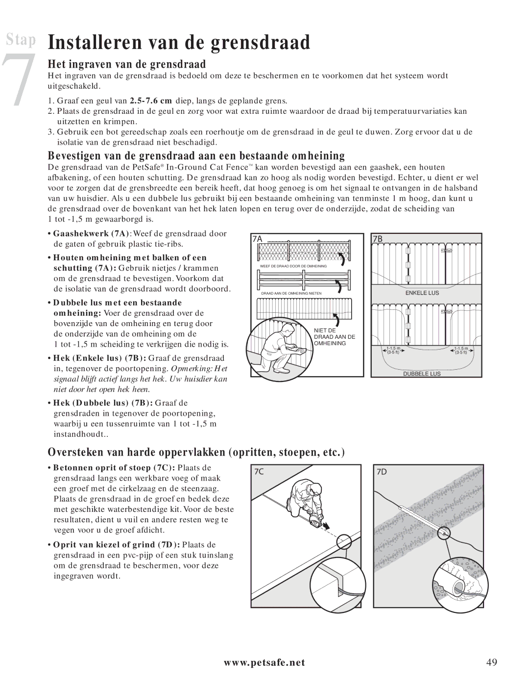 Petsafe PIG20-11041 Installeren van de grensdraad, Het ingraven van de grensdraad, Hek Enkele lus 7B Graaf de grensdraad 