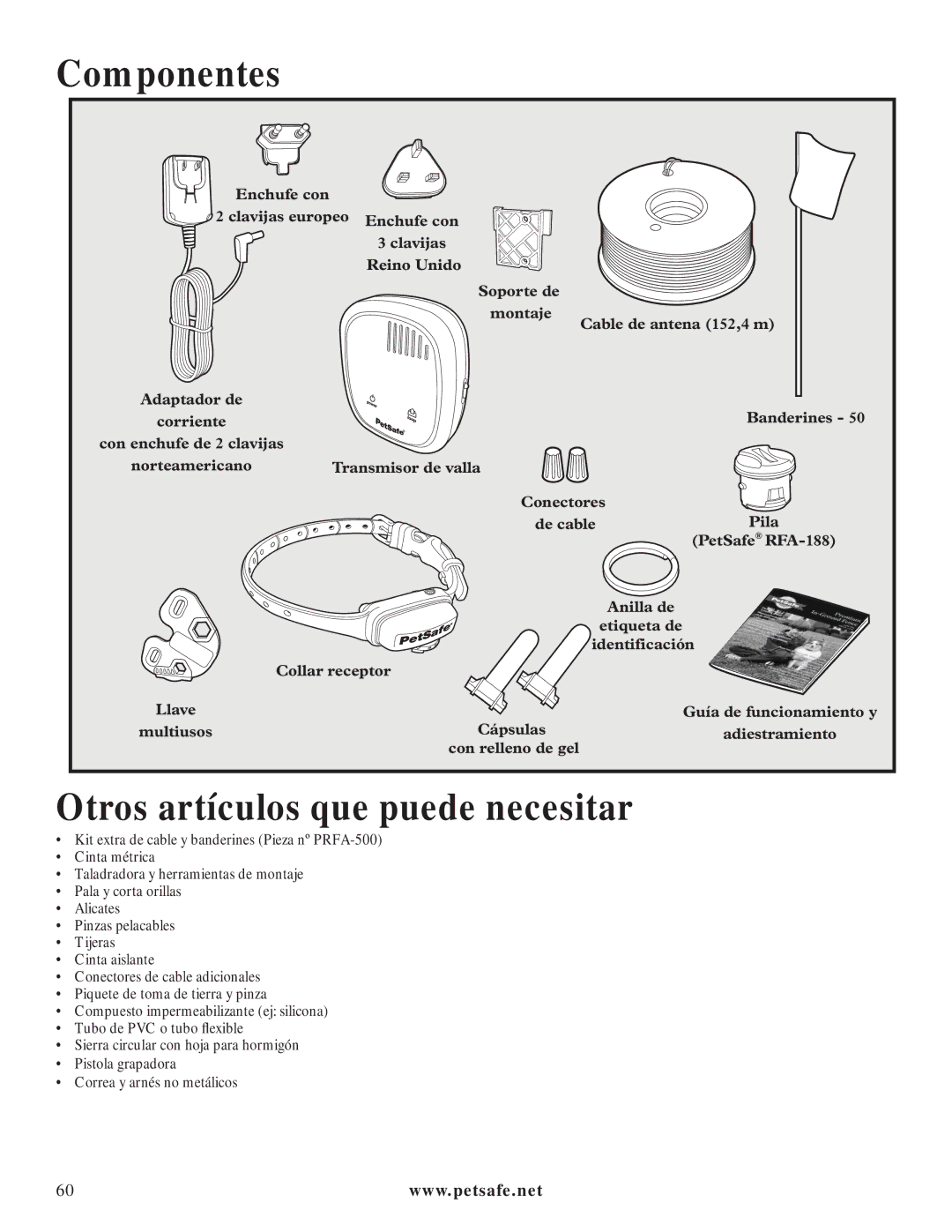 Petsafe PIG20-11041 manuel dutilisation Componentes, Otros artículos que puede necesitar 