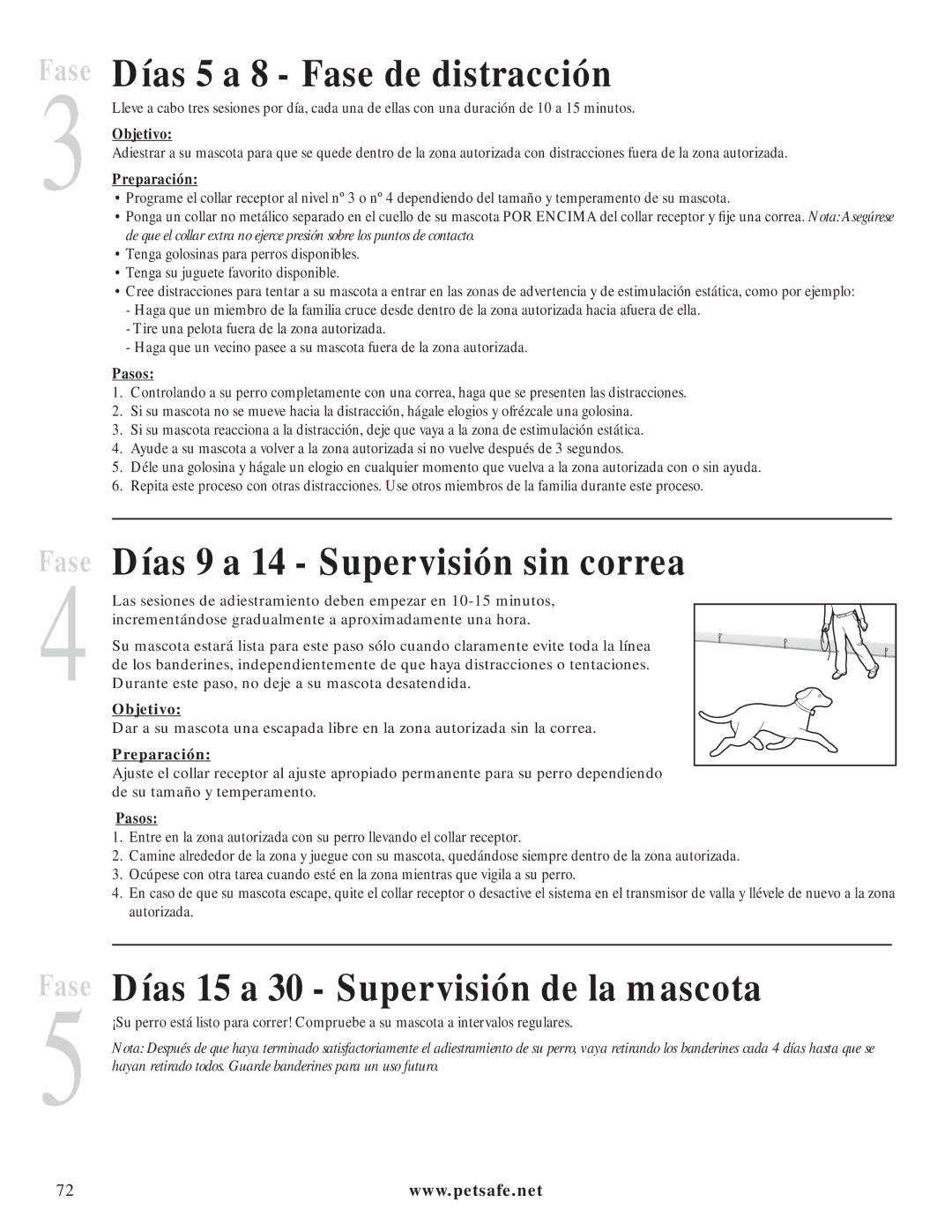 Petsafe PIG20-11041 manuel dutilisation Días 5 a 8 Fase de distracción, Días 9 a 14 Supervisión sin correa 