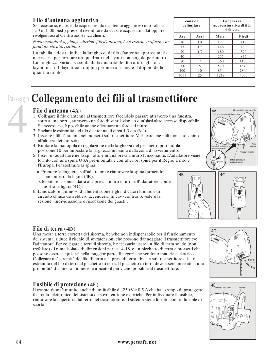 Petsafe PIG20-11041 Passaggio Collegamento dei fili al trasmettitore, Filo dantenna aggiuntivo, Filo dantenna 4A 