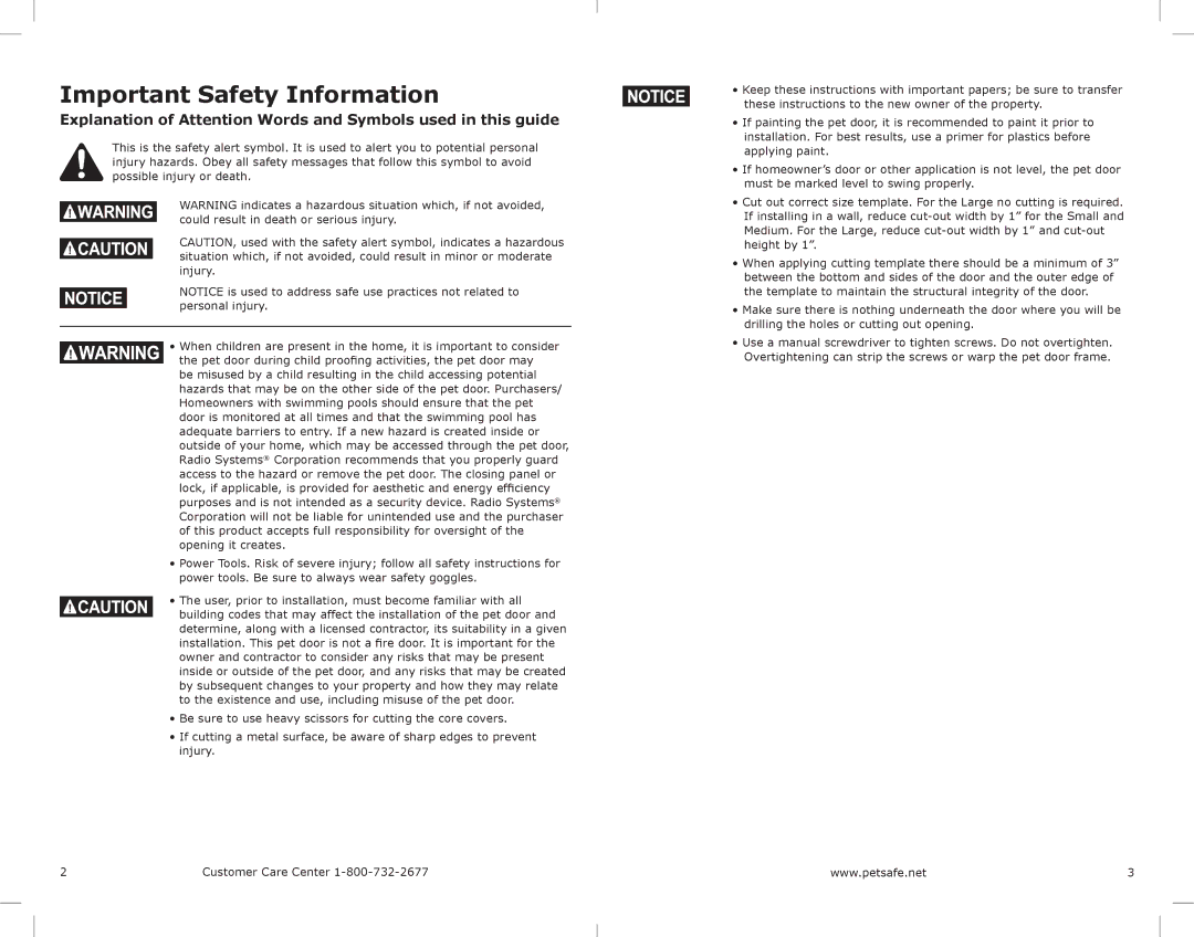 Petsafe PPA00-10984 manual Important Safety Information 