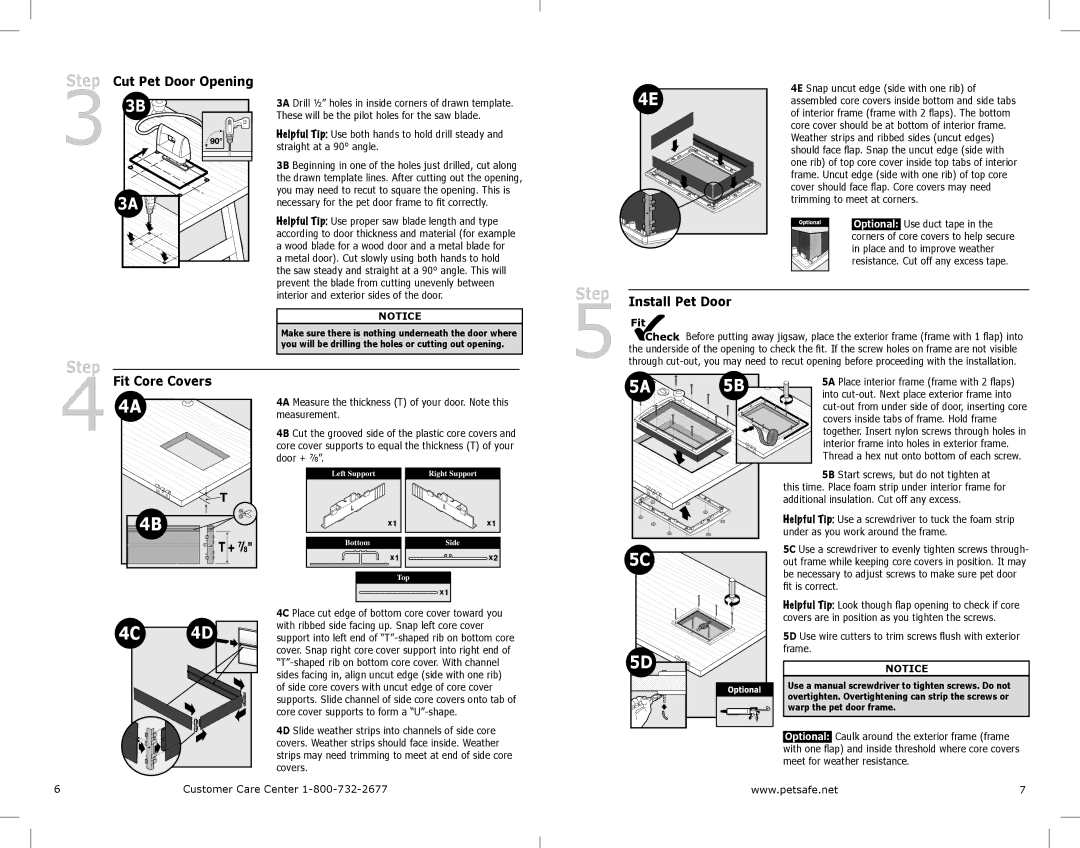 Petsafe PPA00-10984 manual Install Pet Door, Step Cut Pet Door Opening, Interior and exterior sides of the door 