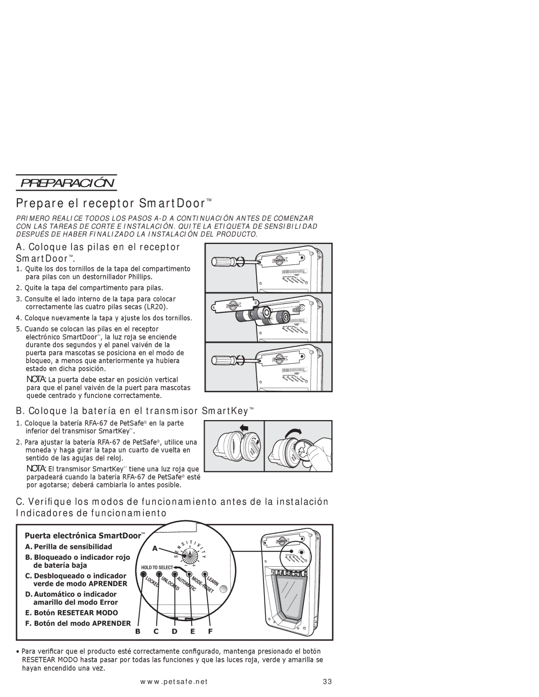 Petsafe PPA11-10709, PPA11-10711 Prepare el receptor SmartDoor, Preparación, Coloque las pilas en el receptor SmartDoor 