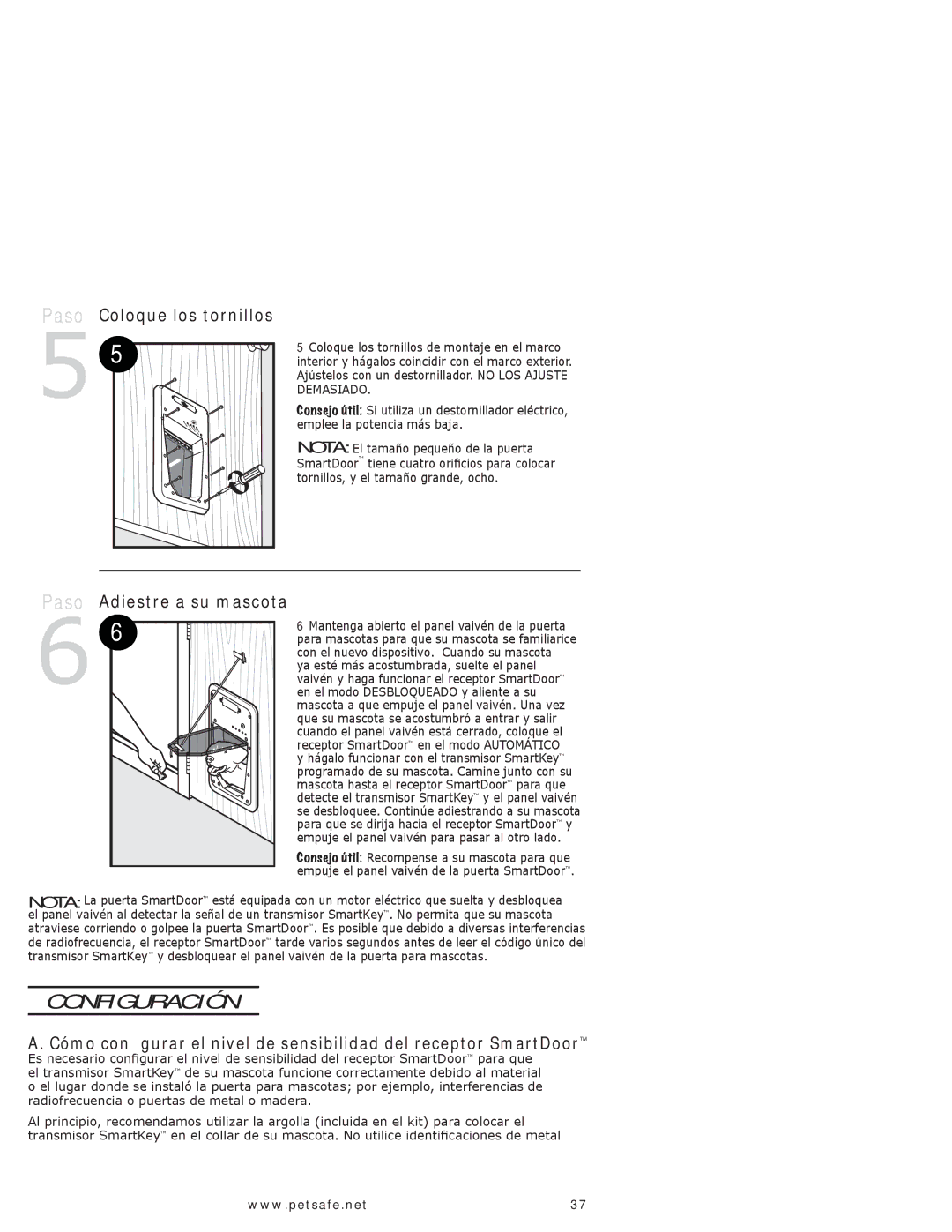 Petsafe PPA11-10709, PPA11-10711 manual Configuración, Paso Coloque los tornillos 