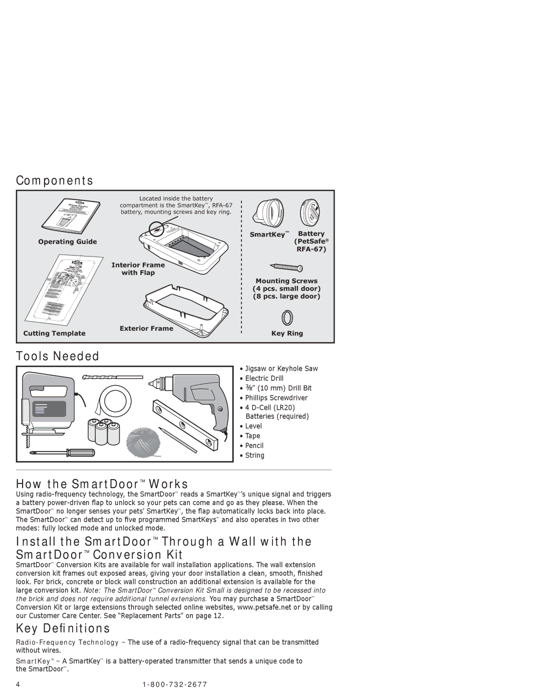 Petsafe PPA11-10711, PPA11-10709 manual Components, Tools Needed, How the SmartDoor Works, Level Tape Pencil String 