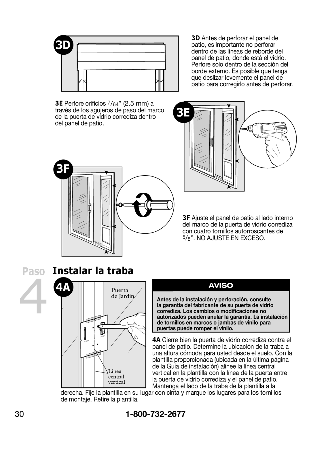 Petsafe PPA11-13141 Instalar la traba, De la Guía de instalación alinee la línea central, De montaje. Retire la plantilla 