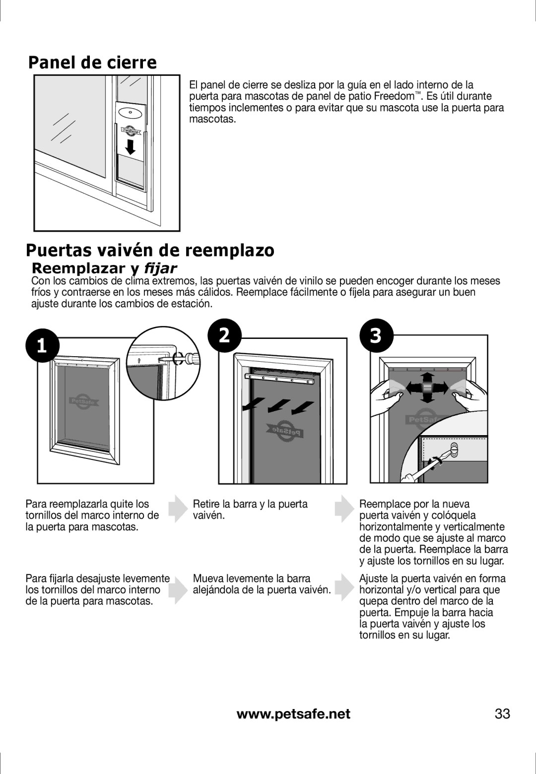 Petsafe PPA11-13129, PPA11-13141, PPA11-13135, PPA11-13134, PPA11-13127 Panel de cierre, Puertas vaivén de reemplazo 