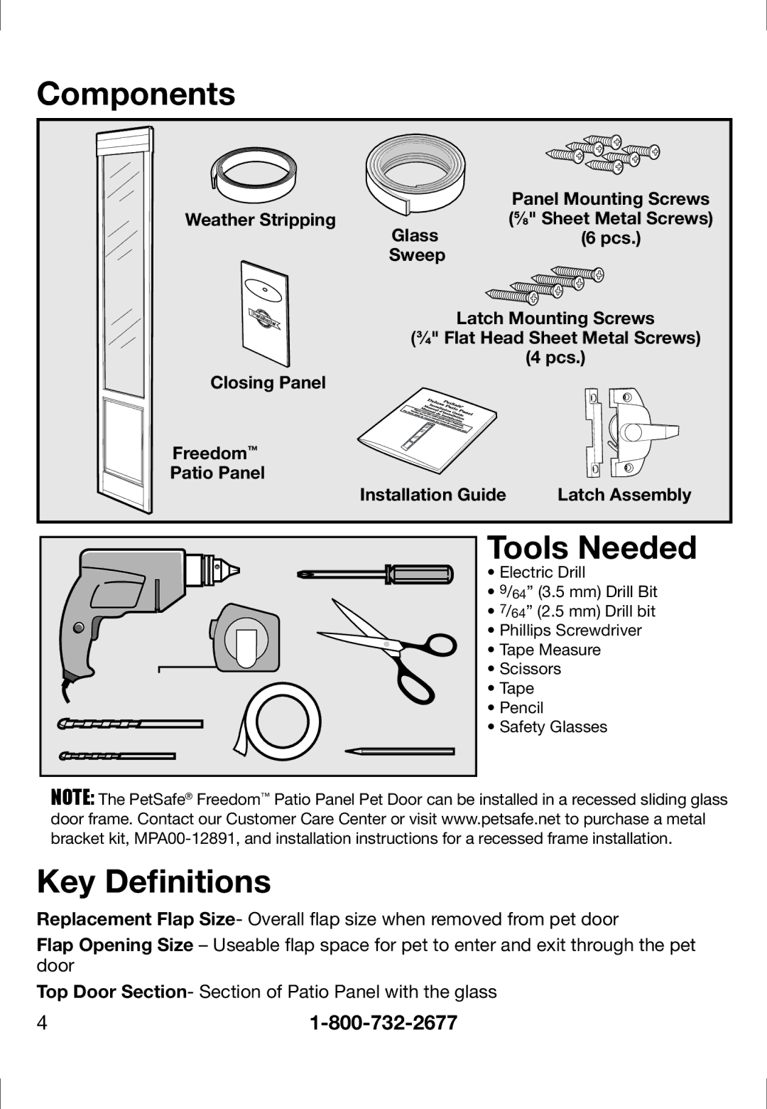 Petsafe PPA11-13127, PPA11-13141, PPA11-13135, PPA11-13134, PPA11-13129, PPA11-13132 Components, Tools Needed, Key Deﬁnitions 